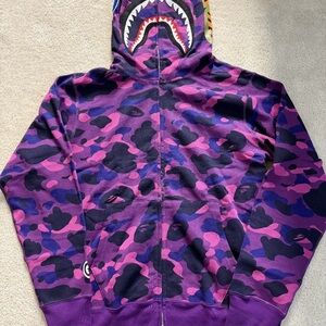 BAPE Purple Color Camo Shark Full Zip Hoodie – Authentic